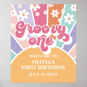 Groovy One Rainbow Sunshine daisy Poster