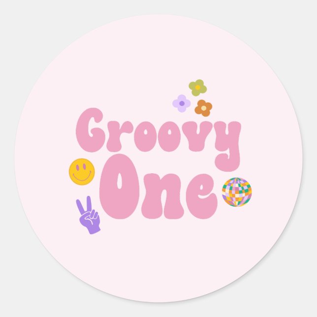 Groovy One Retro 70's 1st First Birthday Classic Round Sticker (Front)