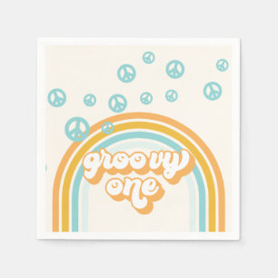 Groovy One Retro Boy 1st Birthday Napkin