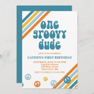 Groovy One Retro Boy First Birthday Invitation