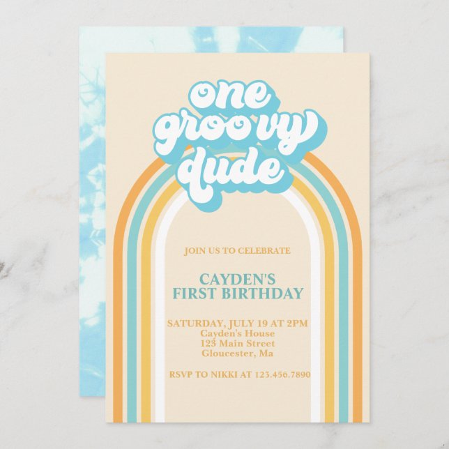 Groovy One Retro Boy First Birthday Invitation (Front/Back)