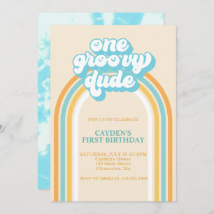 Groovy One Retro Boy First Birthday Invitation