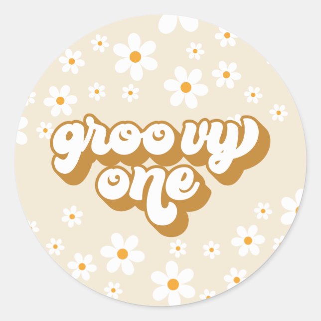 Groovy One Retro Daisy 1st Birthday Classic Round Sticker (Front)