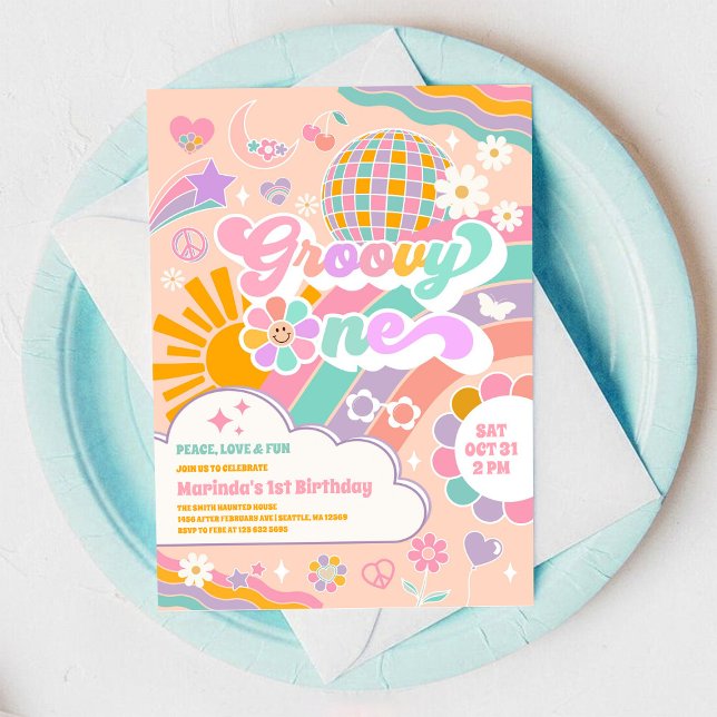 Groovy One Retro Daisy 1st Birthday Invitation (Creator Uploaded)