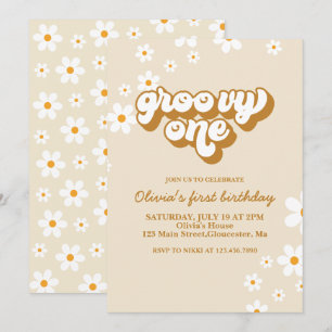 Groovy One Retro Daisy 1st Birthday Invitation