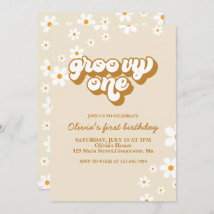 Groovy One Retro Daisy 1st Birthday Invitation
