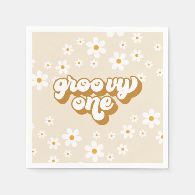 Groovy One Retro Daisy 1st Birthday Napkin (Front)