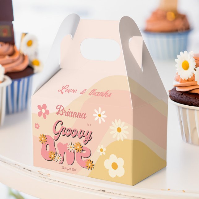 Groovy one retro daisy 1st birthday printed favour box (Groovy one retro daisy 1st birthday party personalized printed favor boxes hippie daisy party favors)
