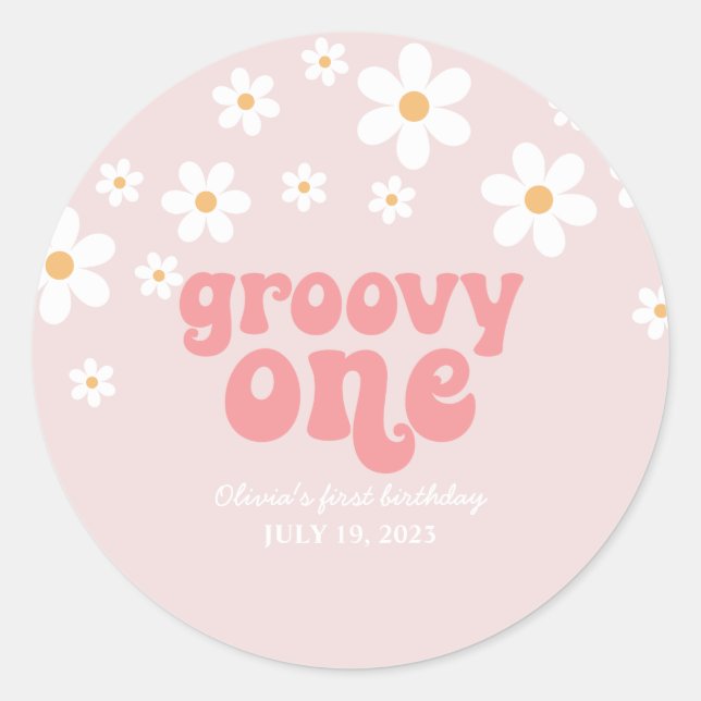 Groovy One Retro daisy boho floral first birthday Classic Round Sticker (Front)