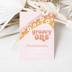 Groovy One Retro daisy boho floral first birthday Invitation
