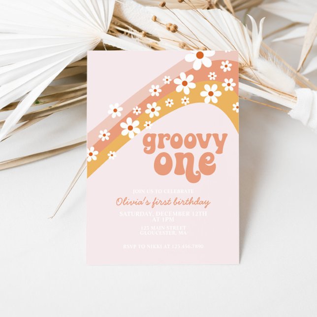 Groovy One Retro daisy boho floral first birthday Invitation (Creator Uploaded)