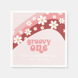 Groovy One Retro daisy boho floral first birthday Napkin