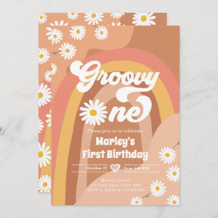 Groovy One Retro Daisy Boho Hippie First Birthday Invitation
