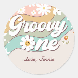 Groovy One Retro Daisy Rainbow First Birthday Classic Round Sticker