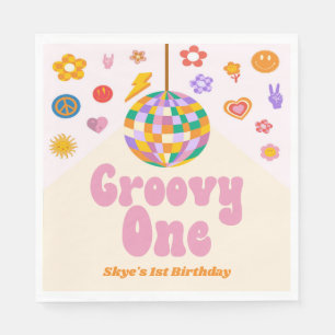 Groovy One Retro Disco Ball 1st Birthday Party Napkin