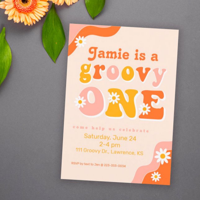 Groovy One Retro First Birthday Invitation (Creator Uploaded)