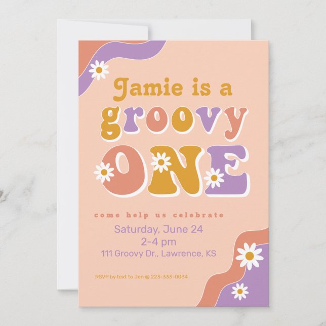Groovy One Retro First Birthday Invitation (Front)