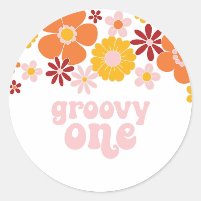 Groovy One Retro Floral 1st birthday Classic Round Sticker (Front)