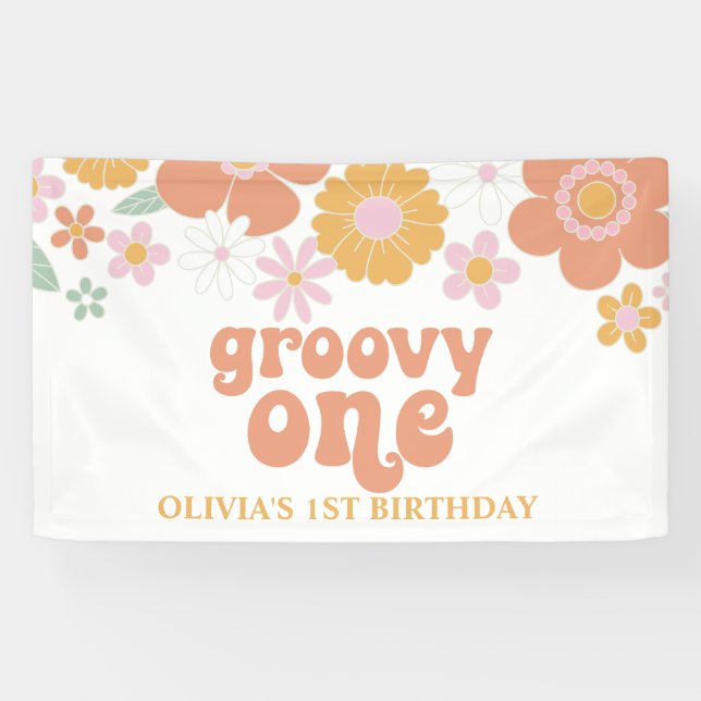 Groovy One Retro Floral Birthday Banner (Horizontal)