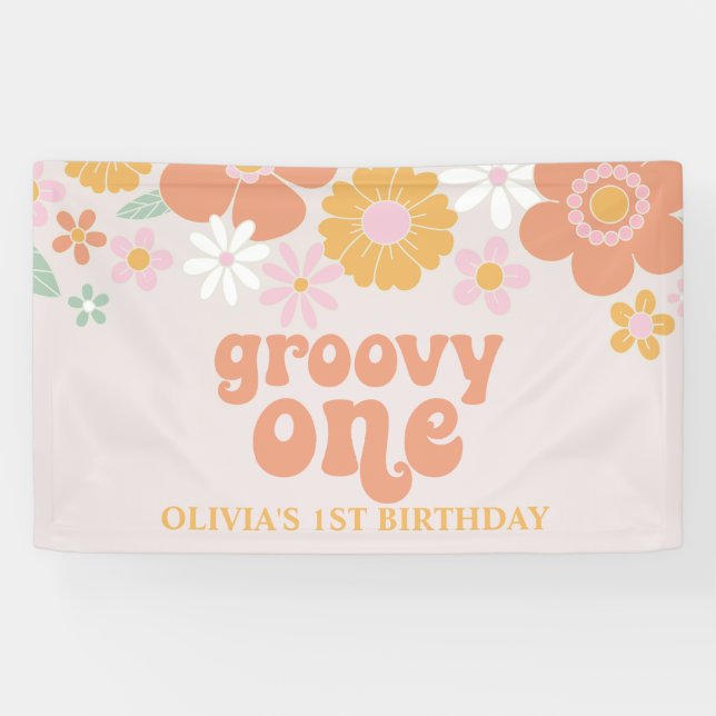 Groovy One Retro Floral Birthday Banner (Horizontal)