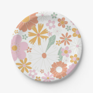 Groovy One Retro Floral birthday Paper Plates