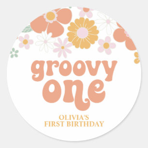 Groovy One Retro Floral first birthday Classic Rou Round Sticker