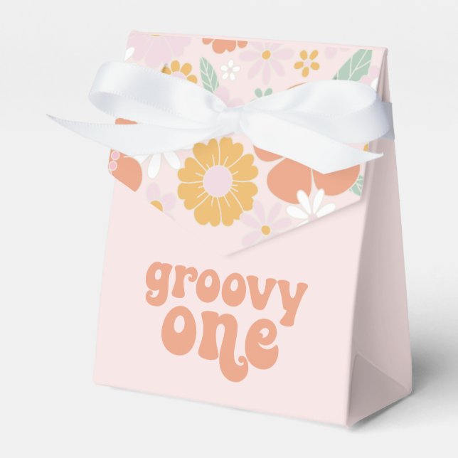 Groovy One Retro Floral first birthday Favour Box (Front Side)