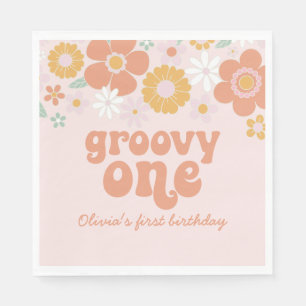 Groovy One Retro Floral first birthday Napkin