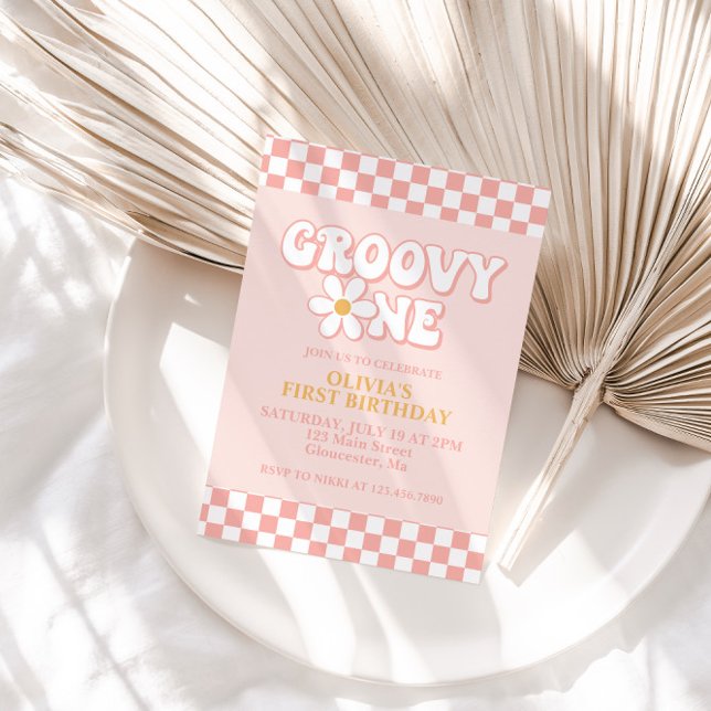 Groovy One Retro Girl First Birthday Invitation (Creator Uploaded)