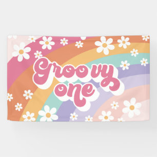 Groovy One Retro Rainbow 1st Birthday Banner