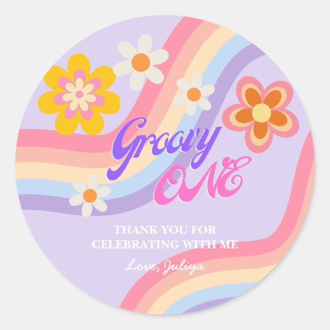 Groovy One Retro Rainbow 1st Birthday  Classic Round Sticker (Front)