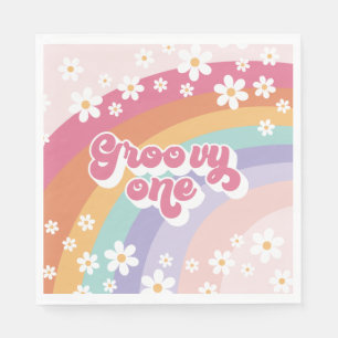 Groovy One Retro Rainbow 1st Birthday Napkin