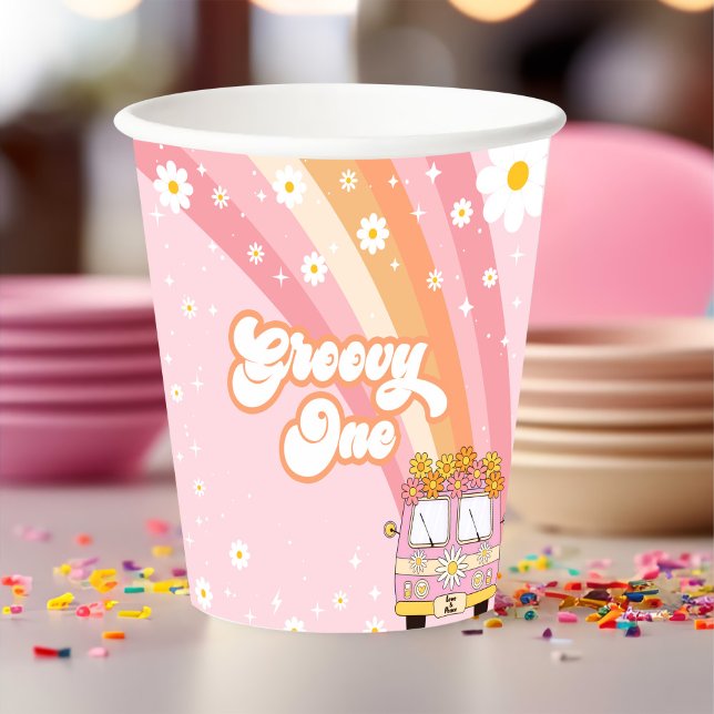 Groovy One Retro Rainbow 1st Birthday Paper Cups (Creator Uploaded)