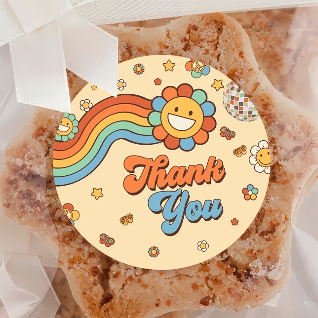 Groovy One Retro Rainbow 1st Birthday Party Classic Round Sticker (Creator Uploaded)