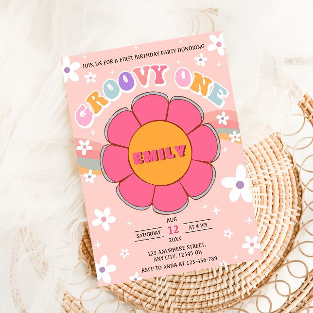 Groovy One Retro Rainbow 1st Birthday Party Invitation (Creator Uploaded)