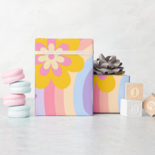 Groovy One Retro Rainbow 1st Birthday  Wrapping Paper