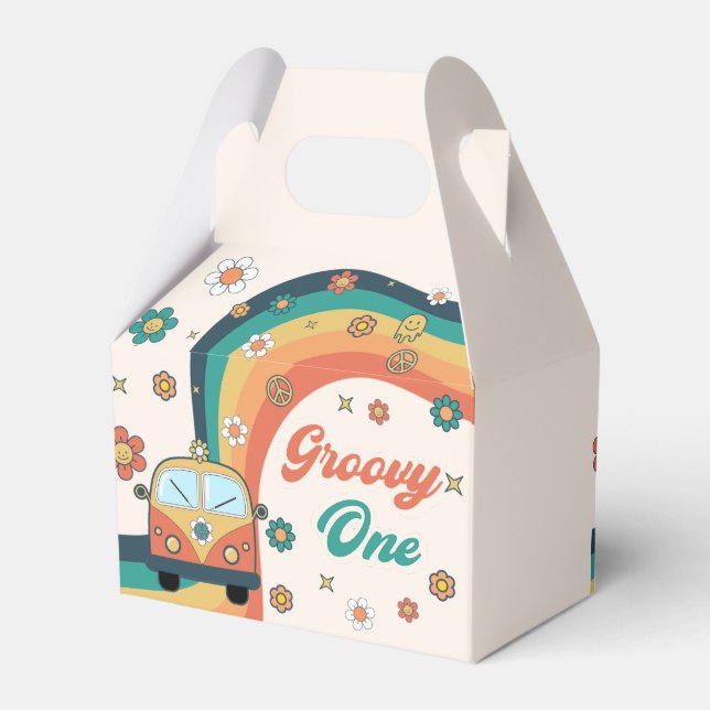 Groovy One Retro Rainbow Birthday Party  Favour Box (Back Side)