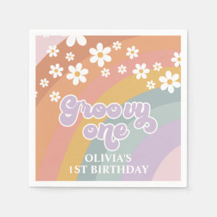 Groovy One Retro Rainbow Napkin
