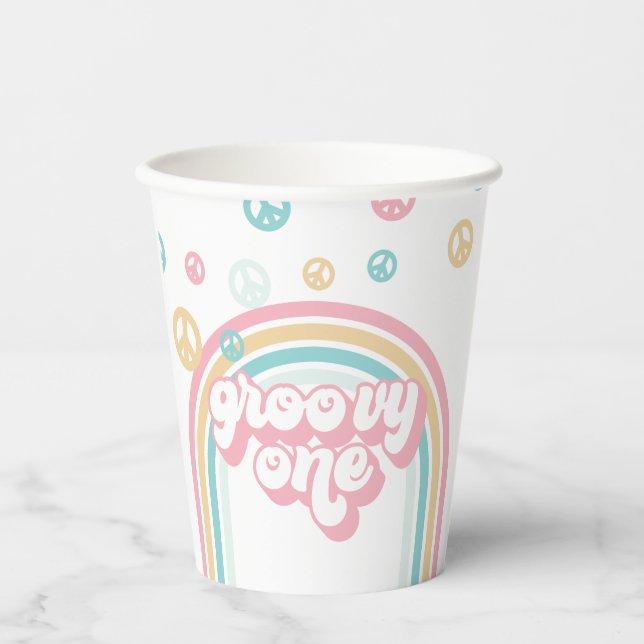 Groovy One Retro Summer Rainbow Paper Cups (Front)