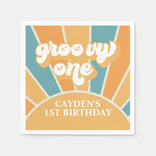 Groovy One Retro Sunshine Boy First Birthday Paper Napkin