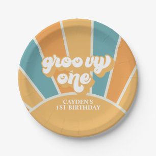 Groovy One Retro Sunshine Boy First Birthday Paper Plate