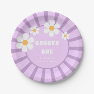 Groovy One Retro Sunshine Girl Second Birthday Paper Plate