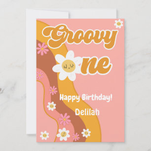 Groovy one retro vintage first happy birthday card