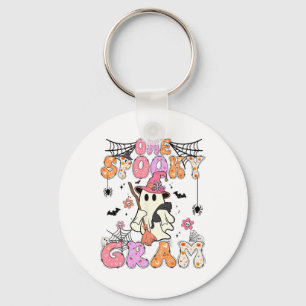 Groovy One Spooky Gram Retro Halloween Cute Ghost Key Ring