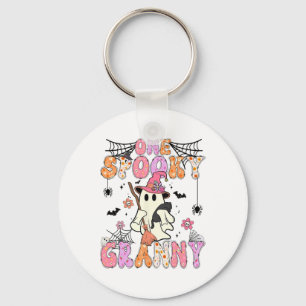 Groovy One Spooky Granny Retro Halloween Cute Ghos Key Ring