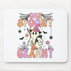 Groovy One Spooky Granny Retro Halloween Cute Ghos Mouse Pad