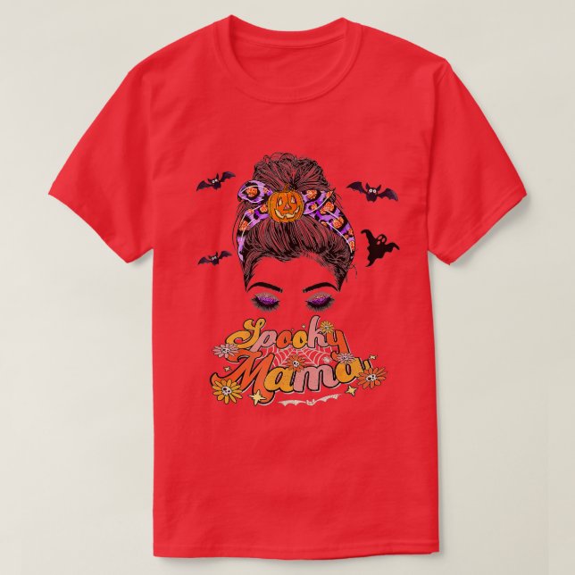 Groovy One Spooky Mama Messy Bun Women Witch Mum H T-Shirt (Design Front)