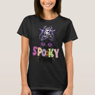 Groovy One Spooky Teacher Messy Bun Witch Mum Hall T-Shirt