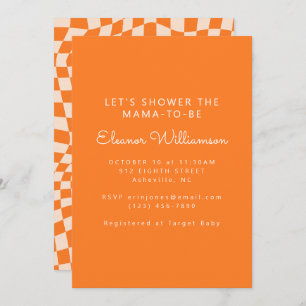 Groovy Orange Abstract Chequerboard Baby Shower Invitation