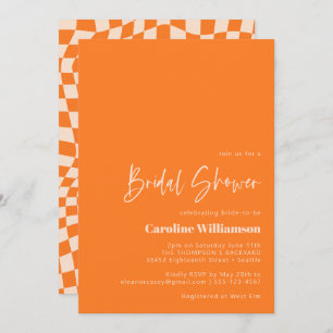 Groovy Orange Abstract Chequerboard Bridal Shower Invitation